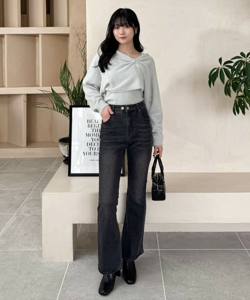 clear（クリア）の「リボンデザイン2wayニット＋ニットキャミソールセット[着回し力抜群 ガーリー]≪再入荷≫（ニット/セーター・レディース・ピンク/ライトグレー/アイボリー/サックスブルー・F）」の9枚目の写真