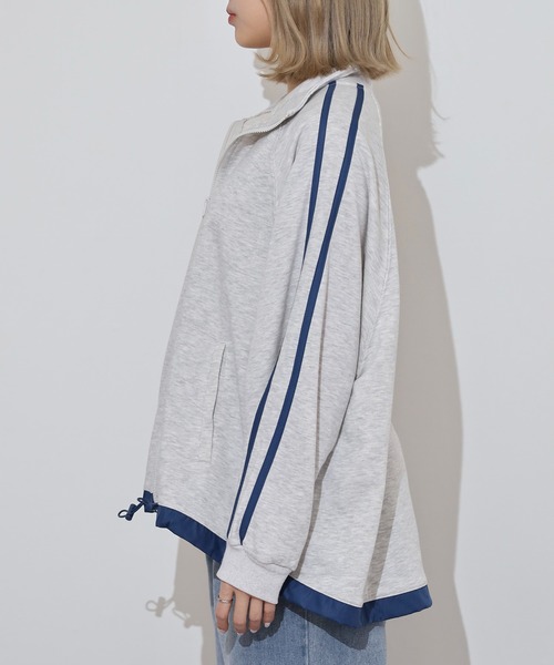 myke(ミーカ)の「myke 裏毛 フロントZIPラグラントラックジャケット(ジャージ・レディース・ライトブルー/オートミール/チャコール・M)」の8枚目の写真