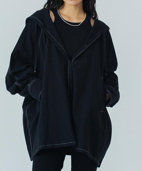 ROSE BUD(ローズバッド)の「(CREOLME)HOODED BIG SHIRT(シャツ/ブラウス・レディース・ホワイト/ピンク/ブラック・ONE SIZE)」の2枚目の写真