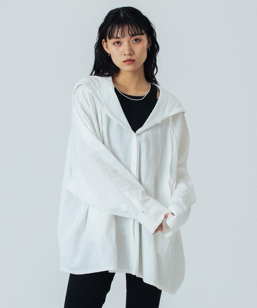 ROSE BUD(ローズバッド)の「(CREOLME)HOODED BIG SHIRT(シャツ/ブラウス・レディース・ホワイト/ピンク/ブラック・ONE SIZE)」の6枚目の写真
