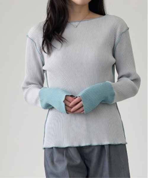 Per sist ence(パーシエンス)の「プリーツ配色プルオーバー(Tシャツ/カットソー・レディース・ブラック/グレー/ブルー/アイボリー・FREE)」の4枚目の写真