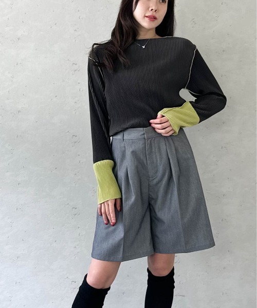 Per sist ence(パーシエンス)の「プリーツ配色プルオーバー(Tシャツ/カットソー・レディース・ブラック/グレー/ブルー/アイボリー・FREE)」の3枚目の写真