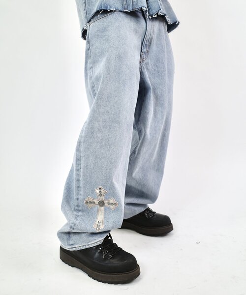 supplier デニム 十字架 Cross Leather Patch Baggy Denim Pants｜SUPPLIER｜デニムパンツ