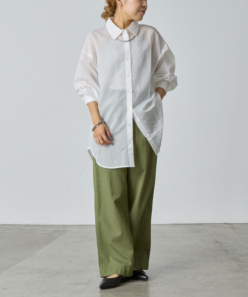 COLONY 2139(コロニートゥーワンスリーナイン)の「シアーストライプ長袖シャツ(シャツ/ブラウス・レディース・グリーン/ネイビー/イエロー/オフホワイト/グレー・FREE)」の7枚目の写真