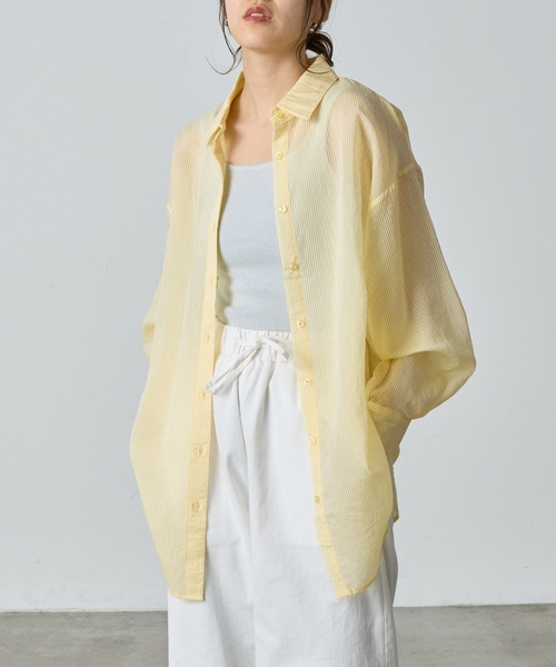 COLONY 2139(コロニートゥーワンスリーナイン)の「シアーストライプ長袖シャツ(シャツ/ブラウス・レディース・グリーン/ネイビー/イエロー/オフホワイト/グレー・FREE)」の20枚目の写真