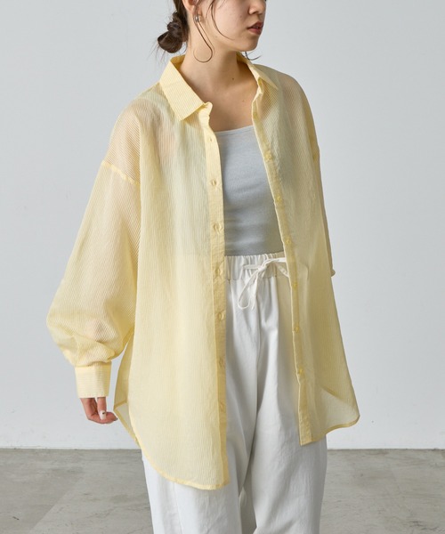 COLONY 2139(コロニートゥーワンスリーナイン)の「シアーストライプ長袖シャツ(シャツ/ブラウス・レディース・グリーン/ネイビー/イエロー/オフホワイト/グレー・FREE)」の21枚目の写真