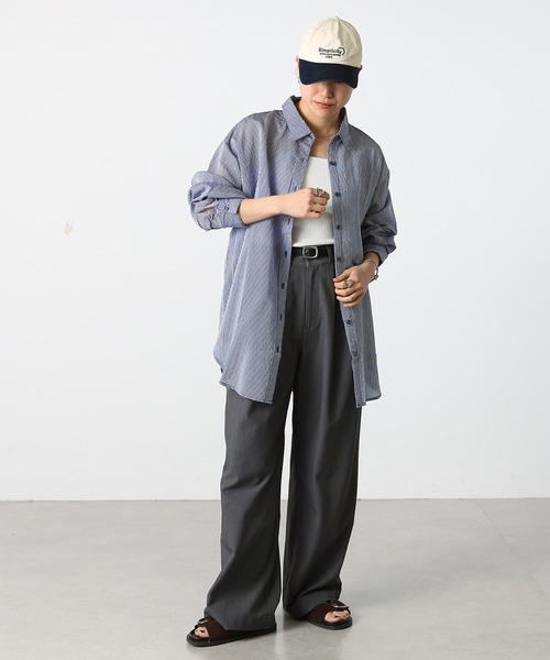 COLONY 2139(コロニートゥーワンスリーナイン)の「シアーストライプ長袖シャツ(シャツ/ブラウス・レディース・グリーン/ネイビー/イエロー/オフホワイト/グレー・FREE)」の16枚目の写真