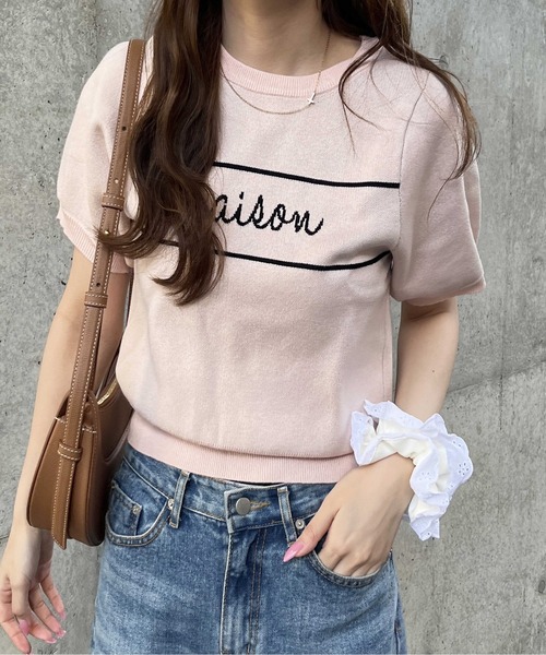 nelliy.(ネルリー)の「パフスリーブロゴジャガードサマーニット(ニット/セーター・レディース・ピンク/グレー/アイボリー・LARGE/MEDIUM)」の3枚目の写真