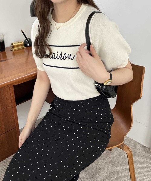 nelliy.(ネルリー)の「パフスリーブロゴジャガードサマーニット(ニット/セーター・レディース・ピンク/グレー/アイボリー・LARGE/MEDIUM)」の4枚目の写真