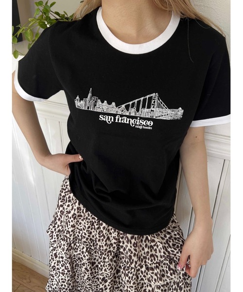 WC(ダブル シー)の「プリントリンガーTシャツ(Tシャツ/カットソー・レディース・グレー/ブラック・FREE)」の1枚目の写真