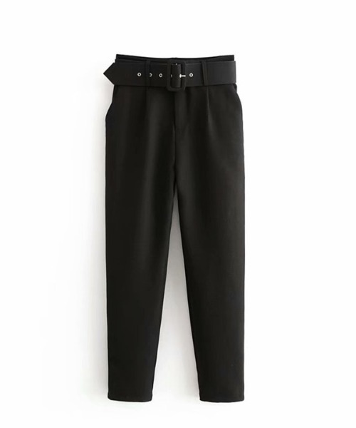 H.TOKYO（エイチトウキョウ）の「ベルト付き ハイウエストタックパンツ（スラックス・レディース・ライトグリーン/ブラック/ライトブルー/オフホワイト・MEDIUM/LARGE/SMALL）」の3枚目の写真