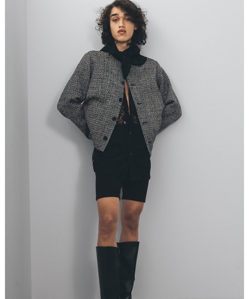 セール】FANCY TWEED NO-COLLAR JACKET（テーラードジャケット）｜Juha