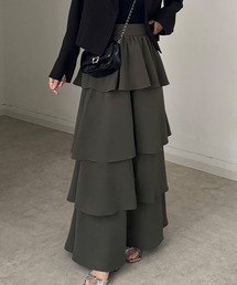 JUNOAH | 【薄くて軽いジョーゼット生地】ハイウエストティアードスカート(スカート)