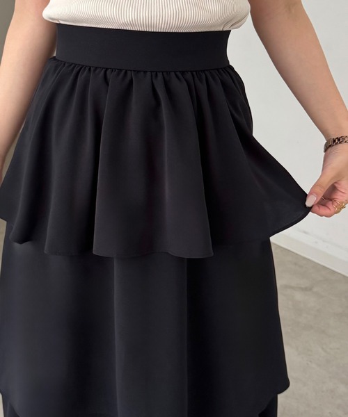 JUNOAH（ジュノア）の「【薄くて軽いジョーゼット生地】ハイウエストティアードスカート（スカート・レディース・ホワイト/チャコール/ブラック・SMALL/MEDIUM/LARGE）」の8枚目の写真