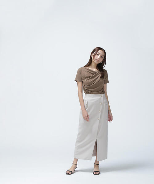 NATURAL BEAUTY BASIC(ナチュラルビューティーベーシック)の「◇フラップポケットラップナロースカート(スカート・レディース・グレイッシュベージュ/カーキ・MEDIUM/P/S)」の4枚目の写真