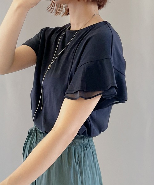 tシャツ 袖ドットフリルコットンカットソー レディース yanggen_10519