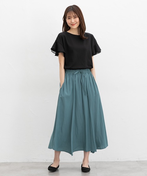 Honeys（ハニーズ）の「【ハニさら・接触冷感・吸水速乾・ＵＶカット】フリル袖Ｔシャツ（Tシャツ/カットソー・レディース・ネイビー/グリーン/ピンク/オフホワイト/ライトイエロー/ブラック/ライトブルー/ライトベージュ/ブラウン・3L/L/LL/M/S）」の17枚目の写真