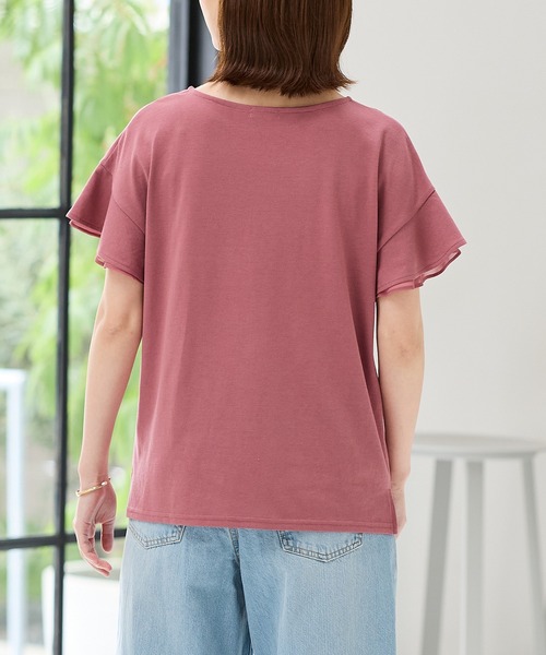 Honeys（ハニーズ）の「【ハニさら・接触冷感・吸水速乾・ＵＶカット】フリル袖Ｔシャツ（Tシャツ/カットソー・レディース・ネイビー/グリーン/ピンク/オフホワイト/ライトイエロー/ブラック/ライトブルー/ライトベージュ/ブラウン・3L/L/LL/M/S）」の10枚目の写真