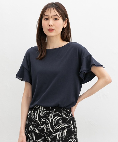 ハニさら・接触冷感・吸水速乾・UVカット】フリル袖Tシャツ（T