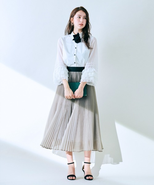 Audie a Muses(オーディアミューズ)の「マットオーガンジープリーツスカート(スカート・レディース・ベージュ/ブラック・38/42)」の20枚目の写真