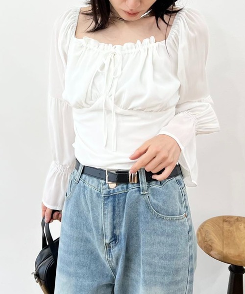 mebole(メボレ)の「フロントギャザーシフォンブラウス(シャツ/ブラウス・レディース・ピンク/ホワイト・FREE)」の5枚目の写真