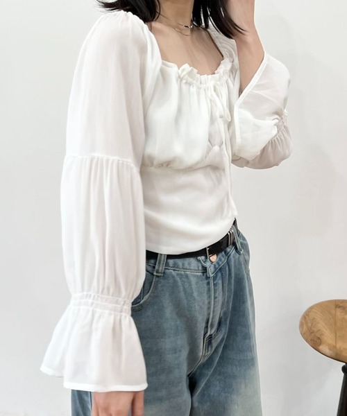 mebole(メボレ)の「フロントギャザーシフォンブラウス(シャツ/ブラウス・レディース・ピンク/ホワイト・FREE)」の8枚目の写真