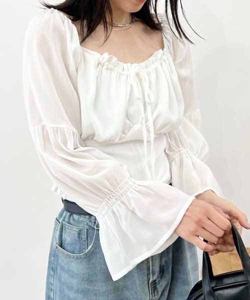 mebole(メボレ)の「フロントギャザーシフォンブラウス(シャツ/ブラウス・レディース・ピンク/ホワイト・FREE)」の9枚目の写真