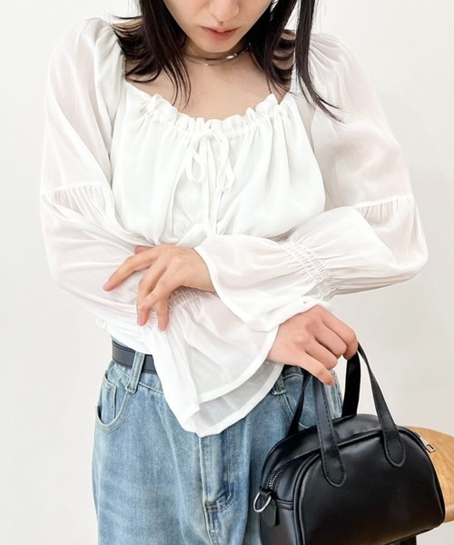 mebole(メボレ)の「フロントギャザーシフォンブラウス(シャツ/ブラウス・レディース・ピンク/ホワイト・FREE)」の10枚目の写真