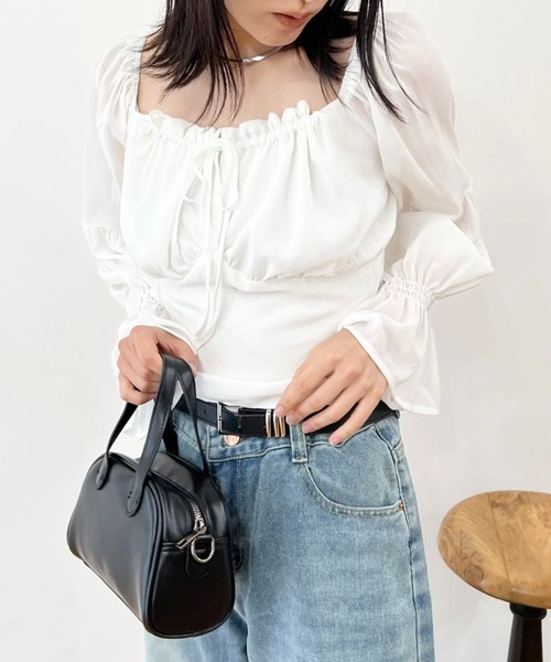 mebole(メボレ)の「フロントギャザーシフォンブラウス(シャツ/ブラウス・レディース・ピンク/ホワイト・FREE)」の11枚目の写真