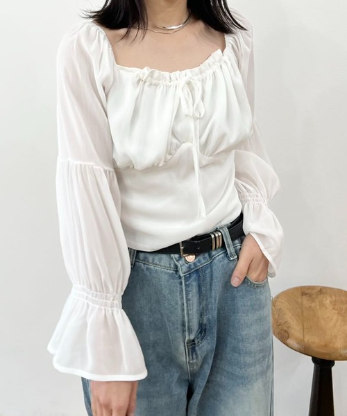 mebole(メボレ)の「フロントギャザーシフォンブラウス(シャツ/ブラウス・レディース・ピンク/ホワイト・FREE)」の15枚目の写真