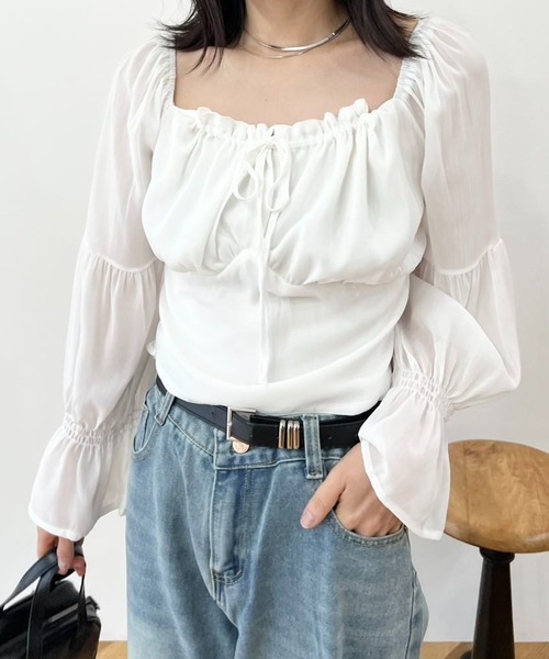 mebole(メボレ)の「フロントギャザーシフォンブラウス(シャツ/ブラウス・レディース・ピンク/ホワイト・FREE)」の16枚目の写真
