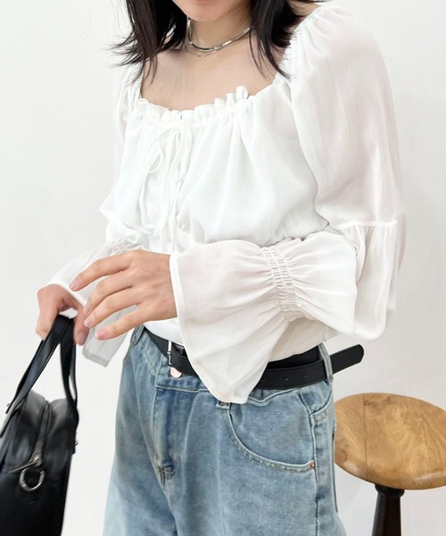 mebole(メボレ)の「フロントギャザーシフォンブラウス(シャツ/ブラウス・レディース・ピンク/ホワイト・FREE)」の17枚目の写真