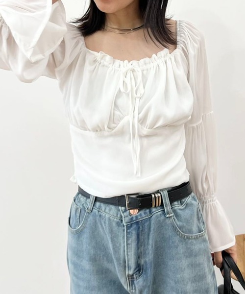 mebole(メボレ)の「フロントギャザーシフォンブラウス(シャツ/ブラウス・レディース・ピンク/ホワイト・FREE)」の19枚目の写真