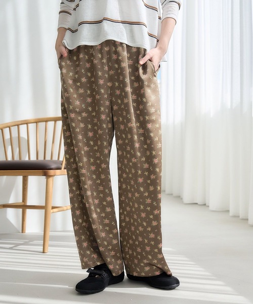 studio CLIP（スタディオクリップ）の「《days》サテンプリントパンツ（その他パンツ・レディース・ホワイト/ブラウン・FREE）」の2枚目の写真