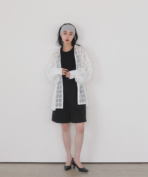 sacai フレア Aライン シアーブラウス チェックシャツ ホワイト