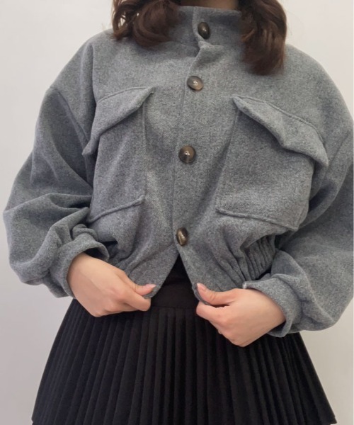 kirakiraShop(キラキラショップ)の「スタンドカラー ショート丈 ブルゾン(ノーカラーコート・レディース・グレー/クリーム/ブラック・FREE)」の9枚目の写真