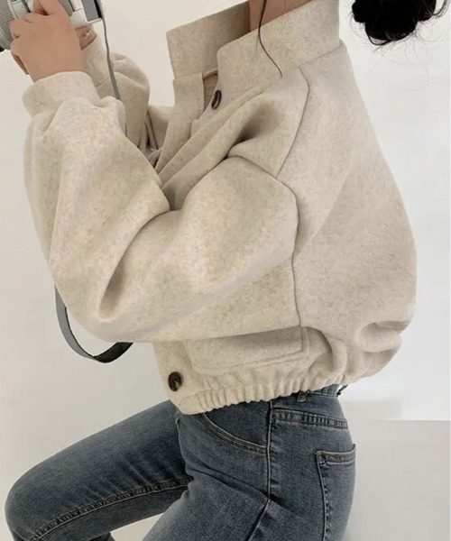 kirakiraShop(キラキラショップ)の「スタンドカラー ショート丈 ブルゾン(ノーカラーコート・レディース・グレー/クリーム/ブラック・FREE)」の15枚目の写真