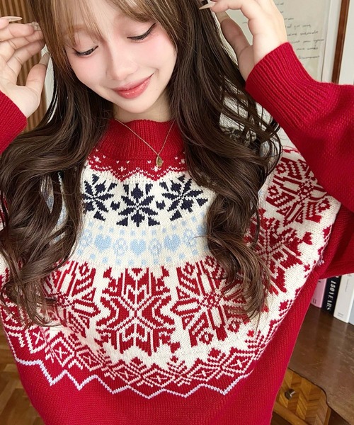 セール】スノーノルディック柄求心Wジャガードニットプルオーバー