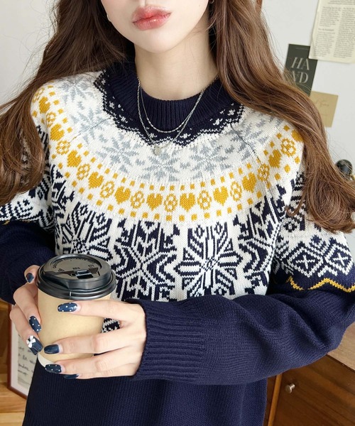 セール】スノーノルディック柄求心Wジャガードニットプルオーバー