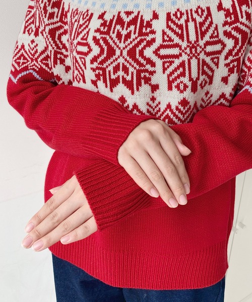 セール】スノーノルディック柄求心Wジャガードニットプルオーバー