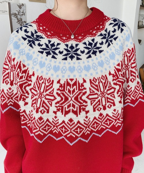 セール】スノーノルディック柄求心Wジャガードニットプルオーバー