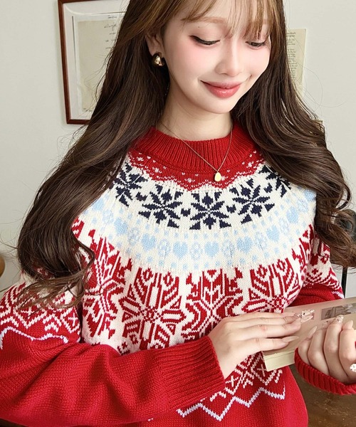 セール】スノーノルディック柄求心Wジャガードニットプルオーバー