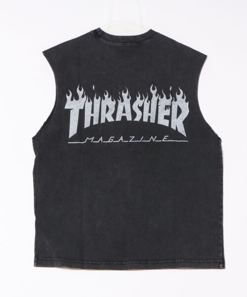 ベスト ジレ 「ムラサキスポーツ限定」THRASHER スラッシャー ベスト ワッペン 刺繍  ビックシルエット THML-24SPJKT01 レディ THRASHER ベスト ジレ 「ムラサキスポーツ限定」THRASHER
