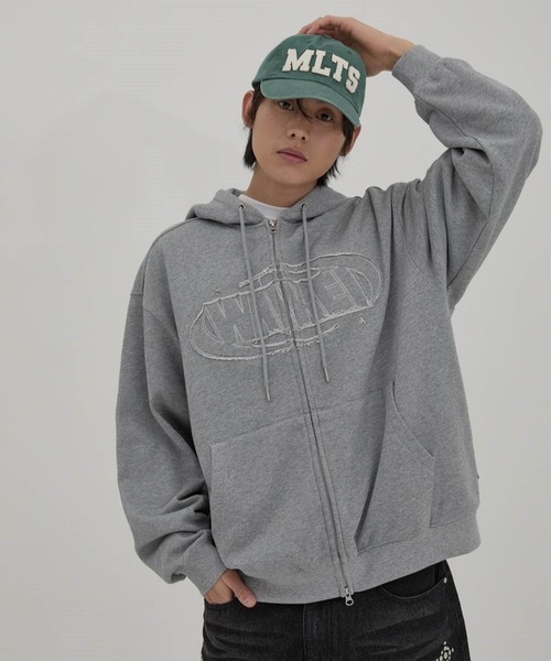 ロゴアップリケコットンブレンドジャージーパーカー ☆K-POPアイドル着用【UNISEX】Wai Kei/ロゴアップリケフーディ