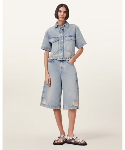 ALLSAINTS（オールセインツ）の「LOUIE WIDE LEG SHORTS | LOUIE ワイド レッグ ショーツ（デニムパンツ・レディース・ライトインディゴブルー・24/26/25）」の5枚目の写真