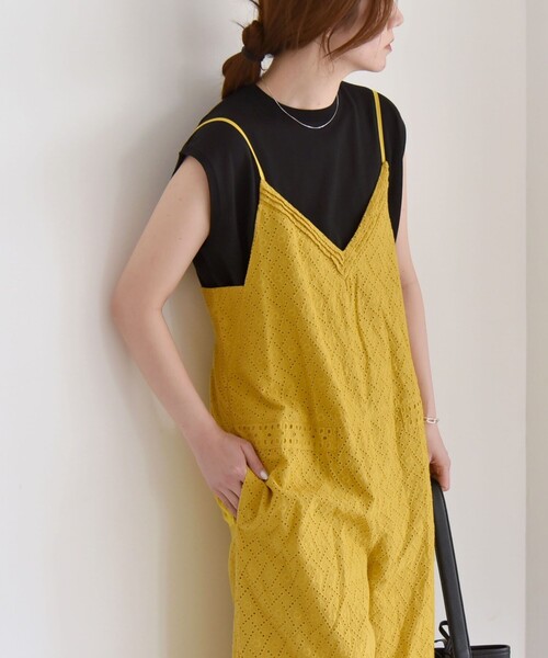quaranciel(カランシエル)の「quaranciel:〈洗濯機可能〉コットン レース 刺繍 キャミソール サロペット(サロペット/オーバーオール・レディース・ブラック/イエロー・ONE SIZE)」の16枚目の写真