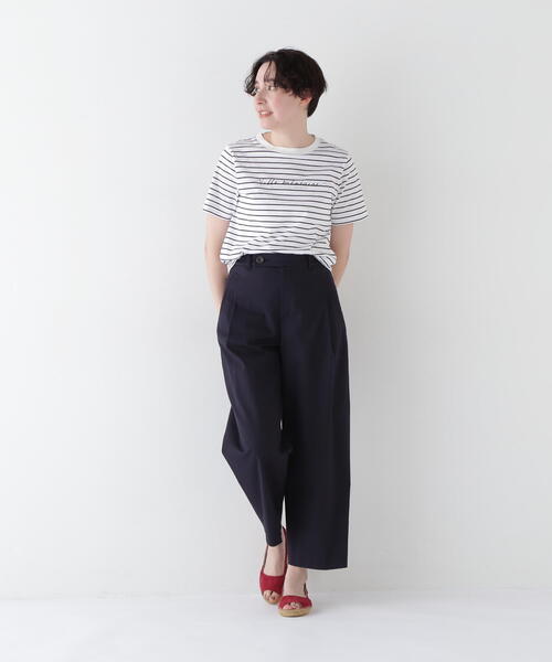 human woman / ヒューマンウーマン ◆天竺ボーダーロゴＴシャツ 天竺ボーダーロゴTシャツ | human woman（ヒューマンウーマン