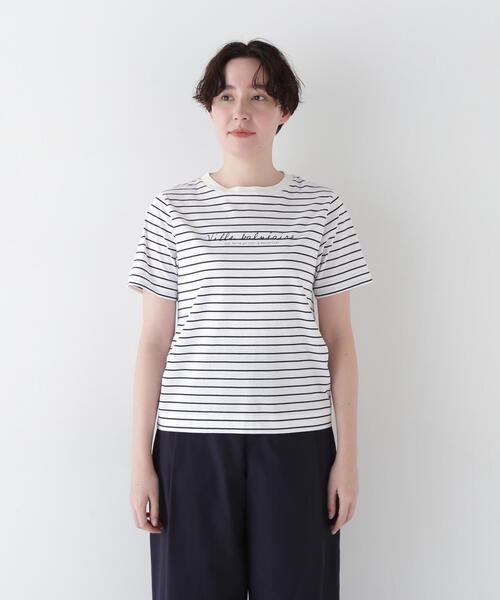 human woman（ヒューマンウーマン）の「◆天竺ボーダーロゴＴシャツ（Tシャツ/カットソー・レディース・ブラック系その他3・MEDIUM）」の9枚目の写真