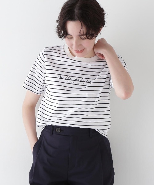 human woman / ヒューマンウーマン ◆天竺ボーダーロゴＴシャツ 天竺ボーダーロゴTシャツ | human woman（ヒューマンウーマン