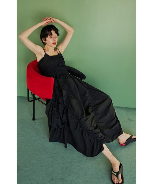 OMMO IRREGULAR SHIRRING CAMI OP ブラック38 OMMO ONLINE STORE / IRREGULAR SHIRRING CAMI OP